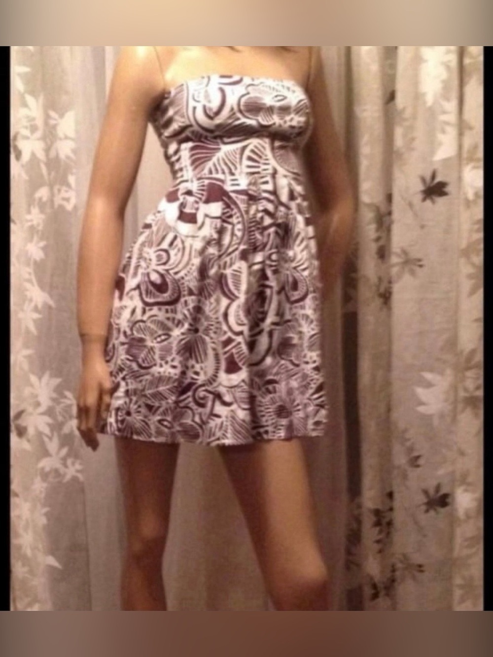 Strapless Floral Mini Dress XS | Cotton Blend Summer Boho Dress | Tie Back - Picture 3 of 3